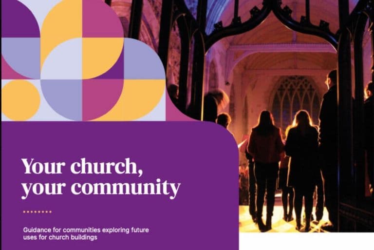The words "Your Church, Your Community" and a photo of people standing in a church.